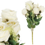 BUKIET 9 RÓŻ Z DODATKAMI sztuczne kwiaty do wazonu KOMPOZYCJA biała 46 cm
