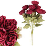 BUKIET 9 RÓŻ Z DODATKAMI sztuczne kwiaty do wazonu KOMPOZYCJA bordowa 40 cm