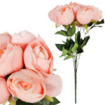 BUKIET 7 PIWONII sztuczne kwiaty do wazonu KOMPOZYCJA łososiowa 48 cm