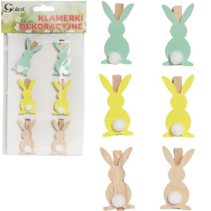 Klamerki drewniane spinacze mini zajączek z ogonkiem w 6 szt.