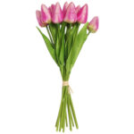 Bukiet 12 TULIPANÓW W PĘCZKU Z RAFIĄ 32 cm różowe - obrazek 2