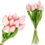 Bukiet 12 TULIPANÓW W PĘCZKU Z RAFIĄ 32 cm jasno różowe