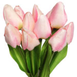 Bukiet 12 TULIPANÓW W PĘCZKU Z RAFIĄ 32 cm jasno różowe - obrazek 3