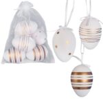 Jajka plastikowe zawieszki zestaw 6 sztuk 6 cm biało złote