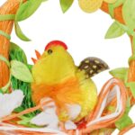 Pomarańczowa Zawieszka Wielkanocna Wianek z Kurczakiem i Filcowymi Ozdobami - obrazek 2