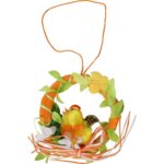 Pomarańczowa Zawieszka Wielkanocna Wianek z Kurczakiem i Filcowymi Ozdobami