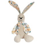 Zając siedzący Ozdoba Wielkanocna Figurka w ubranku w żółte kwiatki 36 cm