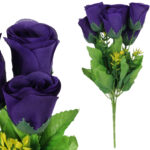 BUKIET 7 RÓŻ Z DODATKAMI sztuczne kwiaty do wazonu KOMPOZYCJA fioletowa 35 cm