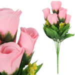 BUKIET 7 RÓŻ Z DODATKAMI sztuczne kwiaty do wazonu KOMPOZYCJA jasno-różowa 35 cm