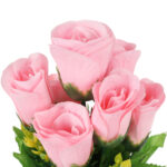 BUKIET 7 RÓŻ Z DODATKAMI sztuczne kwiaty do wazonu KOMPOZYCJA jasno-różowa 35 cm - obrazek 3