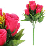 BUKIET 7 RÓŻ Z DODATKAMI sztuczne kwiaty do wazonu KOMPOZYCJA różowa 35 cm