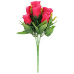 BUKIET 7 RÓŻ Z DODATKAMI sztuczne kwiaty do wazonu KOMPOZYCJA różowa 35 cm - obrazek 2