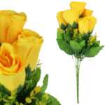 BUKIET 7 RÓŻ Z DODATKAMI sztuczne kwiaty do wazonu KOMPOZYCJA żółta 35 cm