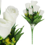 BUKIET 7 RÓŻ Z DODATKAMI sztuczne kwiaty do wazonu KOMPOZYCJA biała 35 cm