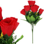 BUKIET 7 RÓŻ Z DODATKAMI sztuczne kwiaty do wazonu KOMPOZYCJA czerwona 35 cm
