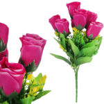 BUKIET 7 RÓŻ Z DODATKAMI sztuczne kwiaty do wazonu KOMPOZYCJA jasno-fioletowa 35 cm