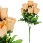 BUKIET 7 RÓŻ Z DODATKAMI sztuczne kwiaty do wazonu KOMPOZYCJA kremowa 35 cm