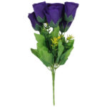 BUKIET 7 RÓŻ Z DODATKAMI sztuczne kwiaty do wazonu KOMPOZYCJA fioletowa 35 cm - obrazek 2
