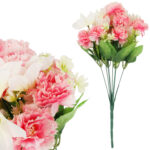 BUKIET GOŹDZIKÓW Z DODATKAMI sztuczne kwiaty do wazonu KOMPOZYCJA różowo-biały 40 cm