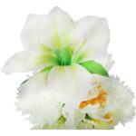 Biały Bukiet Luksusowych Kwiatów Sztucznych: Lilia, Amarylis, Chryzantema - 9 Sztuk, Wysokość 58 cm - obrazek 2