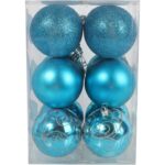 Komplet 12 Plastikowych Bombek Choinkowych 8cm - Kolor Turkusowy - obrazek 2